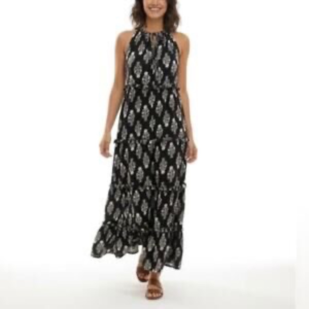 Caroline Constas Floral Print Maxi Sleeveless Dress Black/White S